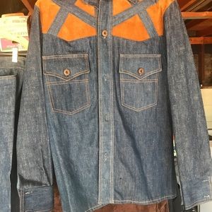 Denim and leather men’s suit